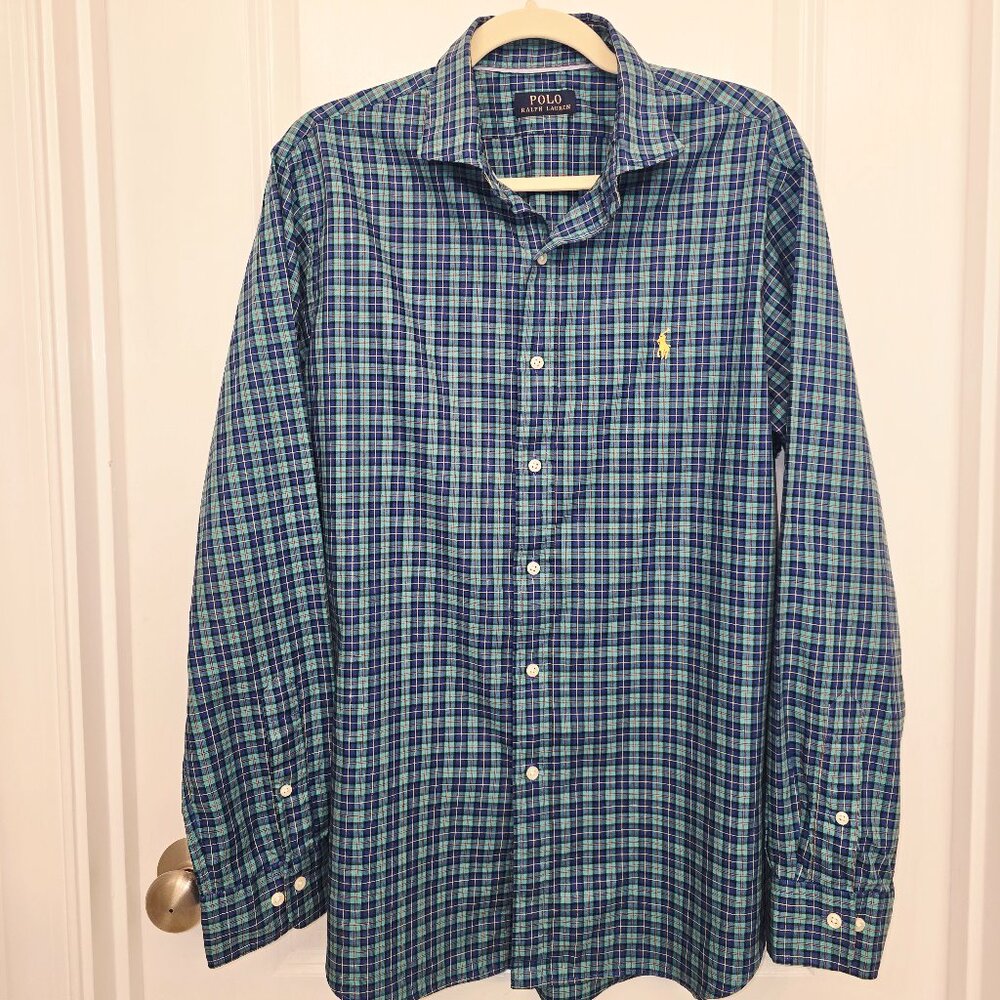 Polo Ralph Lauren Men's Classic Fit Button-Down Shirt Plaid Cotton Long Sleeve L